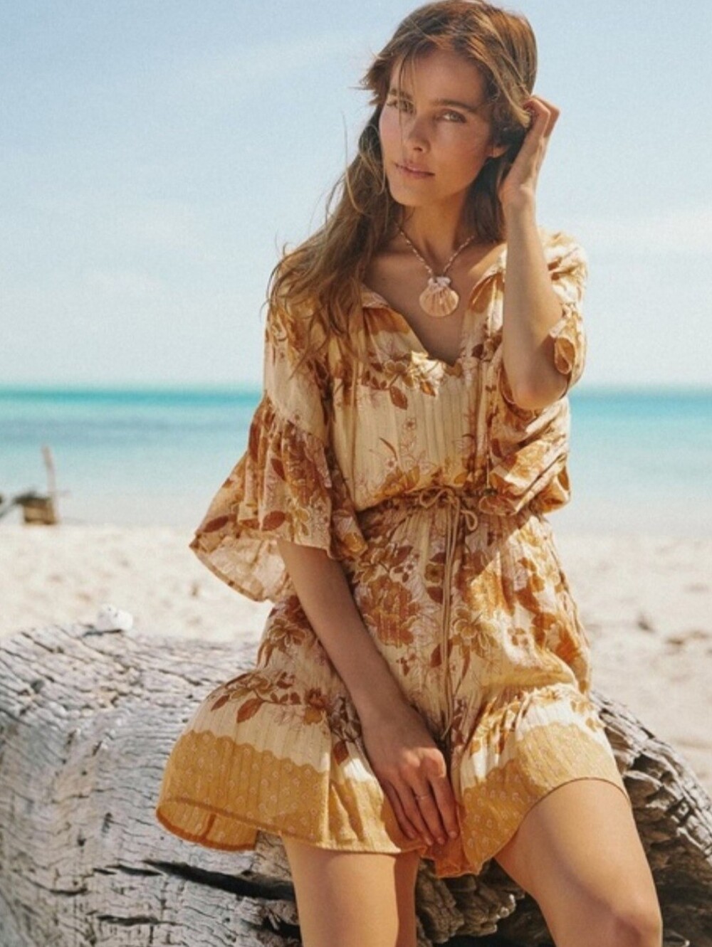 SPELL Buttercup Mini Dress in Sunrise - Gold Lurex Boho Floral - Size XS
